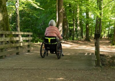 Handbikster op brug in park